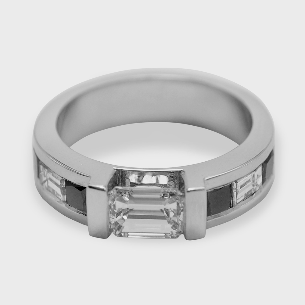 black and white diamond platinum engagement ring