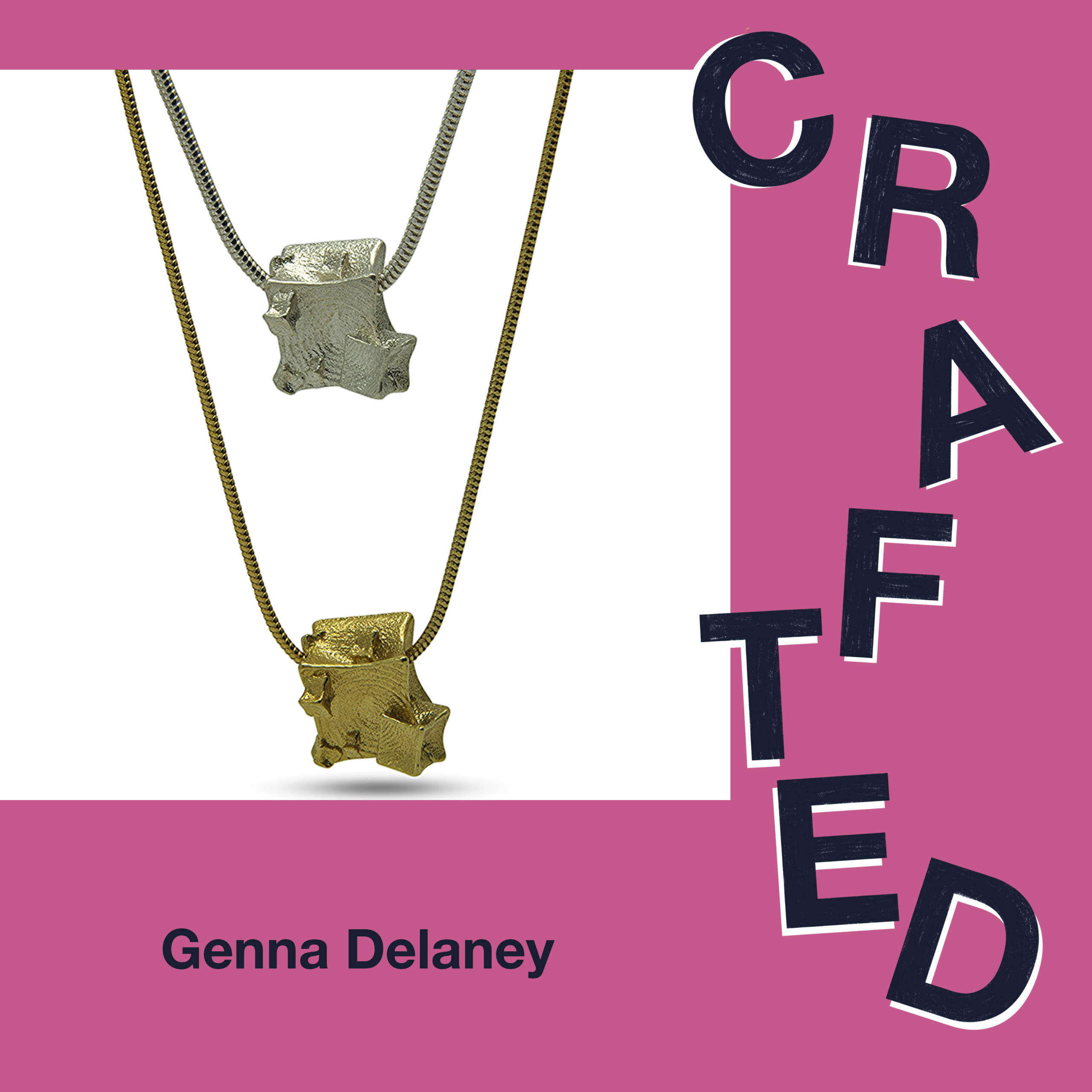 CRAFTED illustration and poster by Jagoda Sadowska with Genna Delaney 3D cube pendants