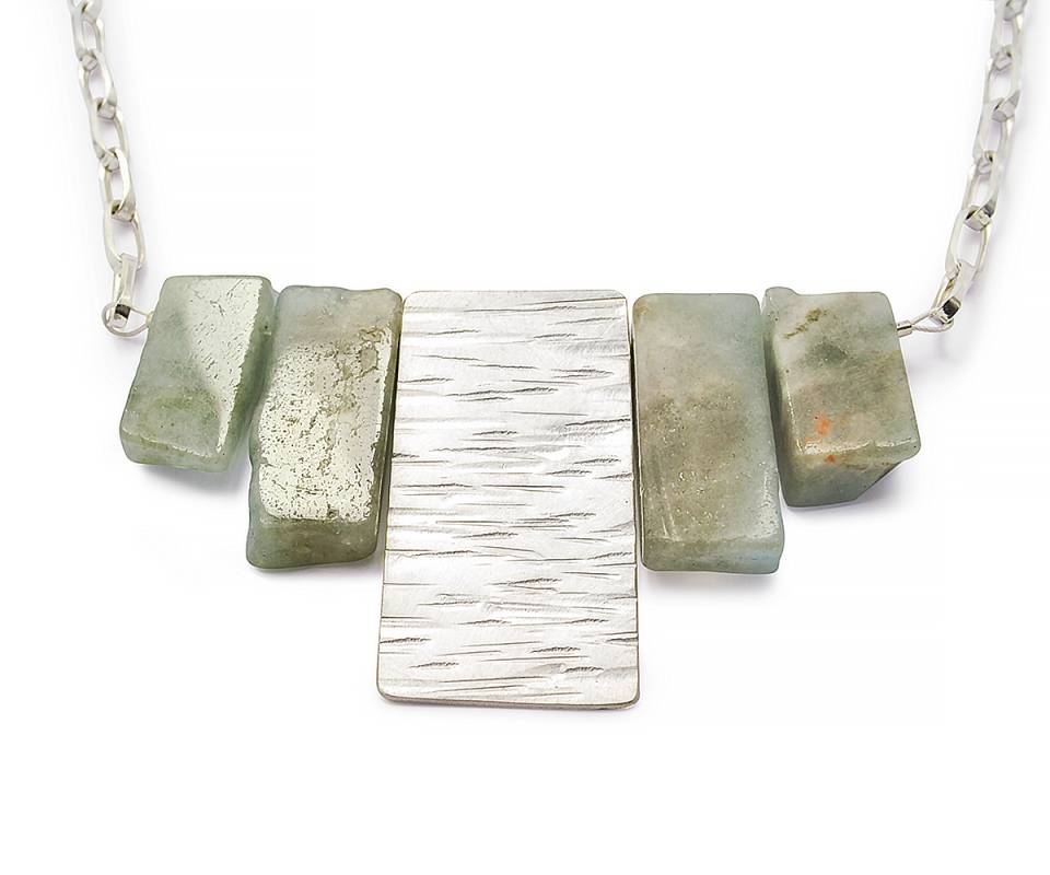 textured rectangle aquamarine nugget necklace