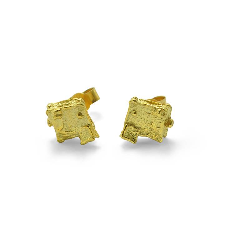 18ct gold plated silver 3d multi cube thin stud earrings